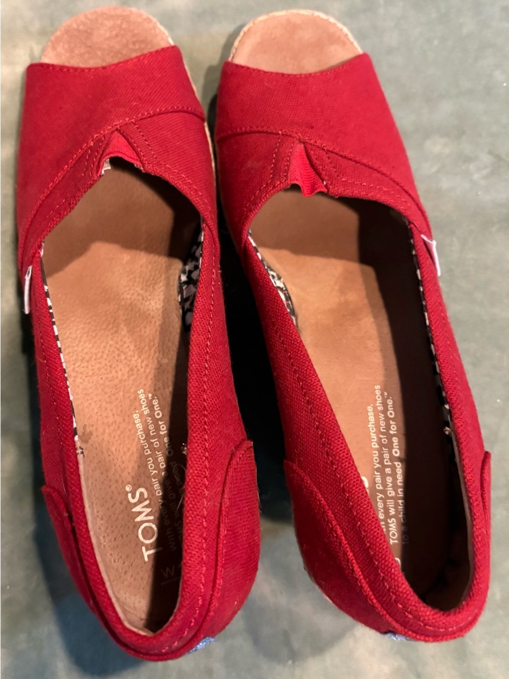 Toms Red Canvas Peep-Toe Wedge